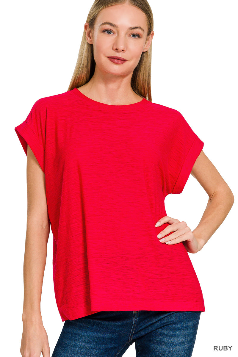 Soft Slub Cuffed Sleeve Tee