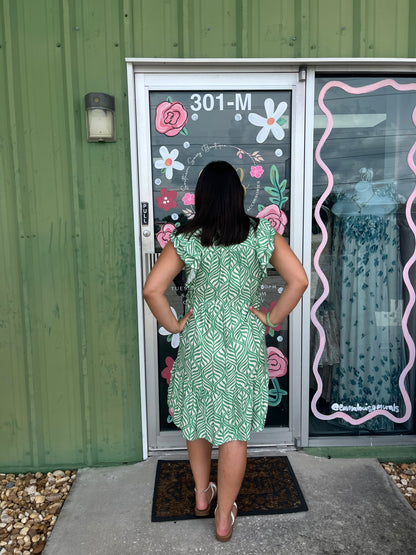 Leaf Print Tiered Mini Dress