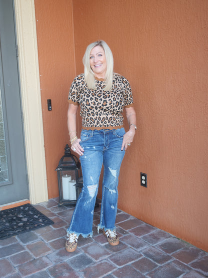 Leopard Print Scallop Rib Sweater