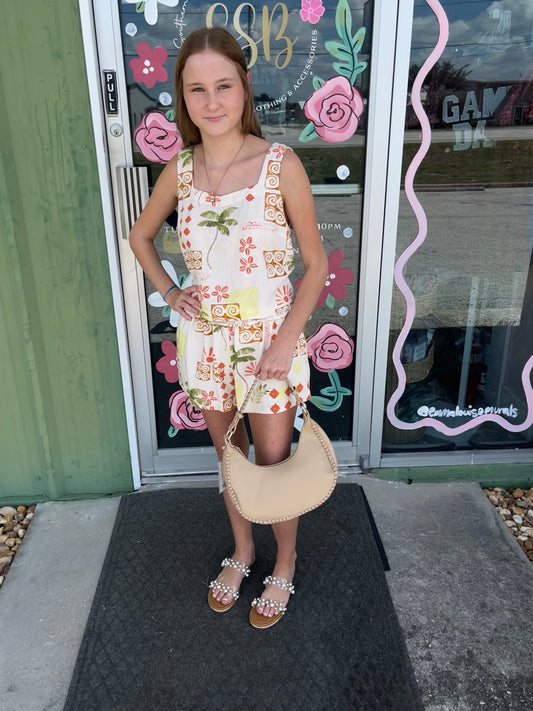 Printed Cropped Top and Shorts Set