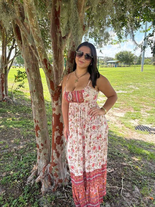 Floral Print Burgundy Maxi Dress