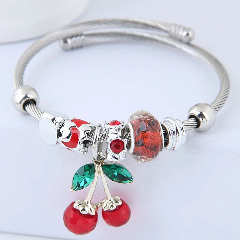 Cherry Alloy Inlay Rhinestones Bangle