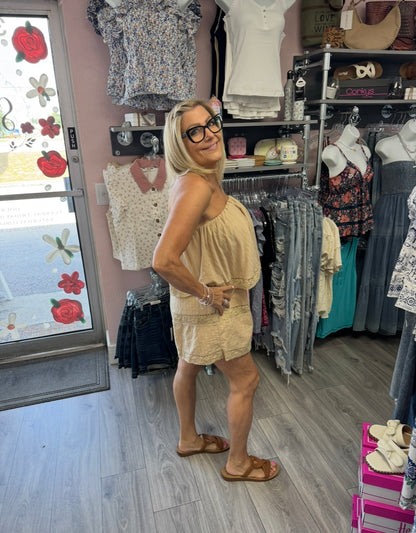Strapless Embroidered Trim Romper