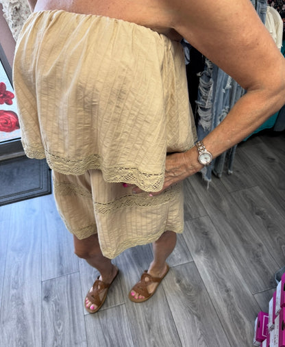 Strapless Embroidered Trim Romper
