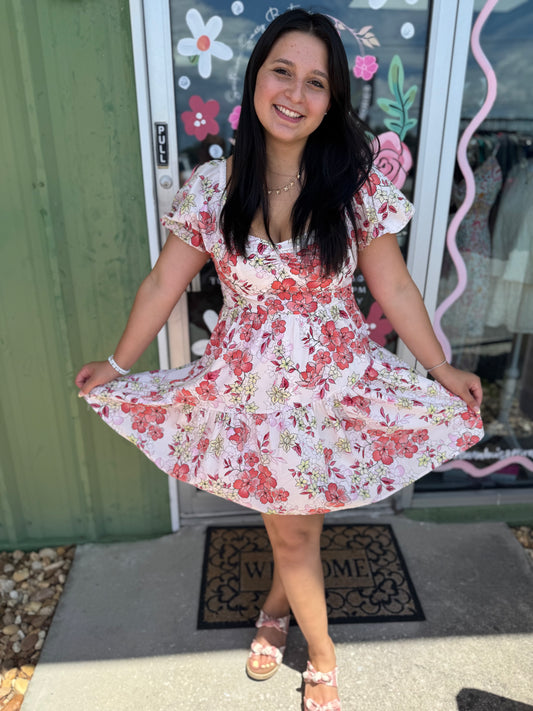 Floral Puff Sleeve Tiered Mini Dress