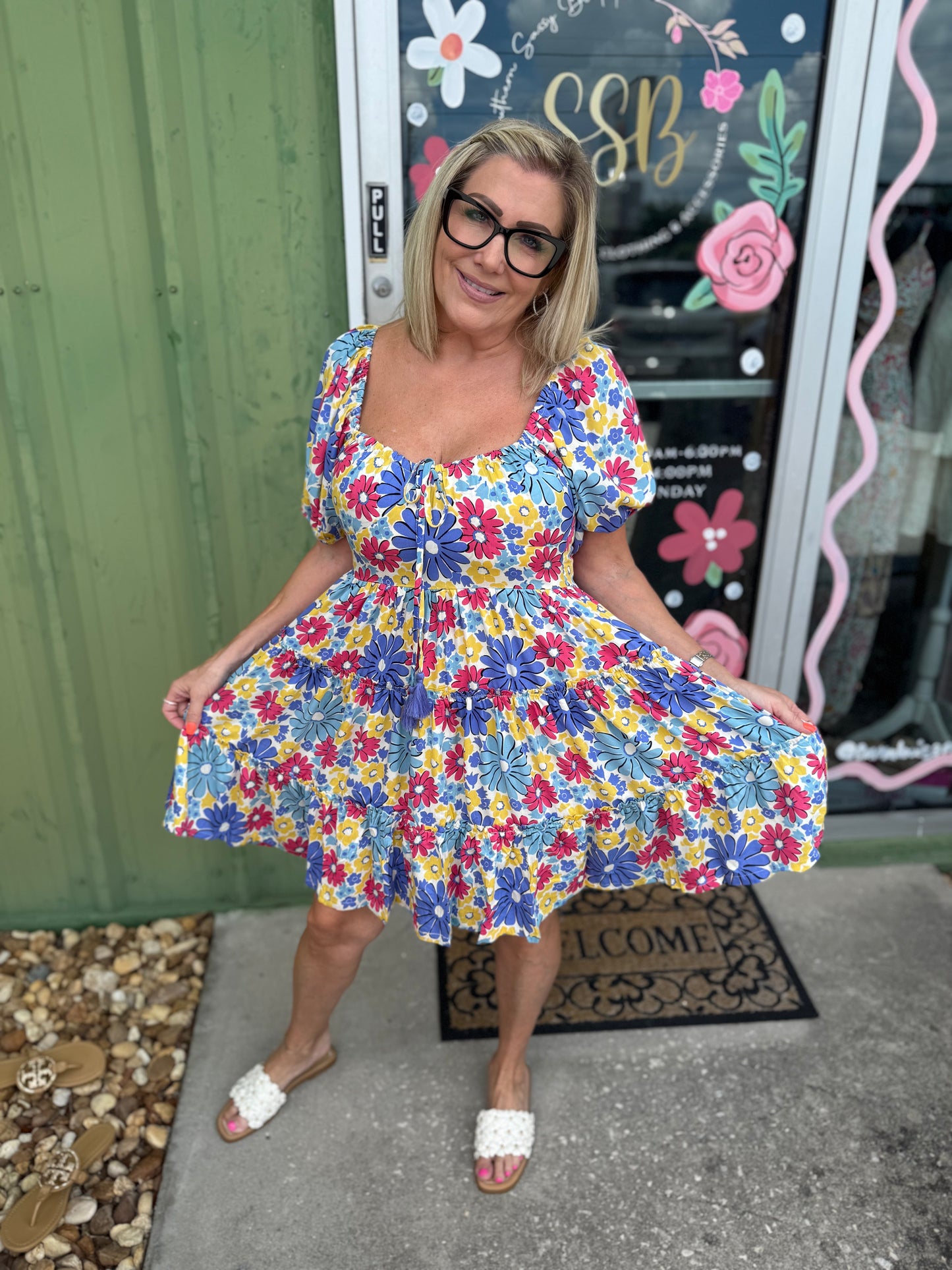 Floral Print Front Tie Mini Dress