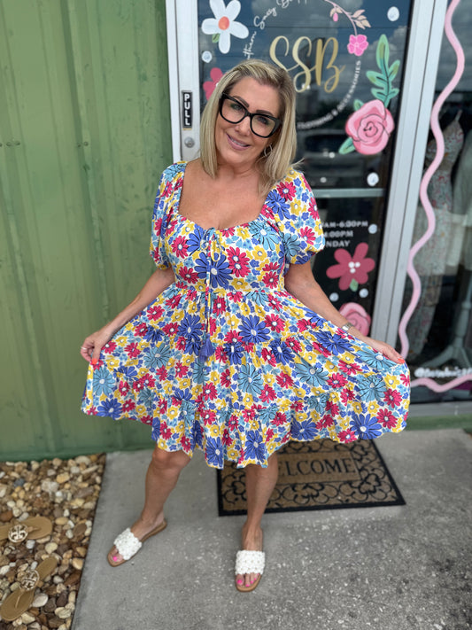 Floral Print Front Tie Mini Dress