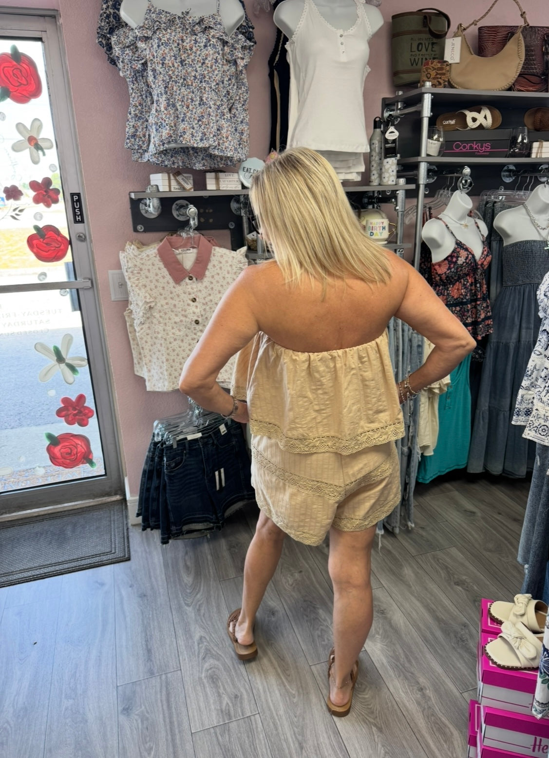 Strapless Embroidered Trim Romper