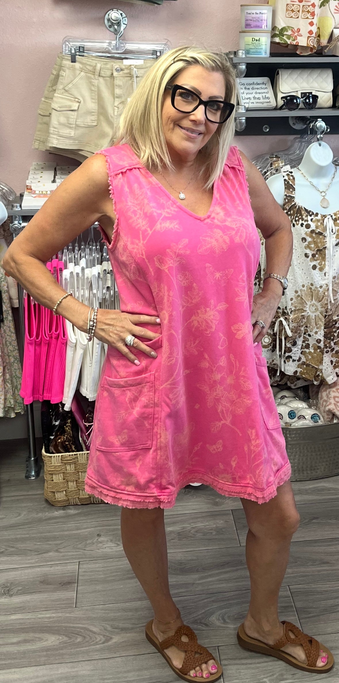 Mineral Washed Floral Print Terry Dress