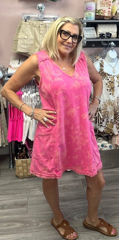 Mineral Washed Floral Print Terry Dress