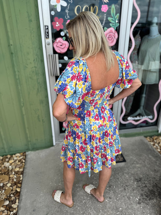Floral Print Front Tie Mini Dress