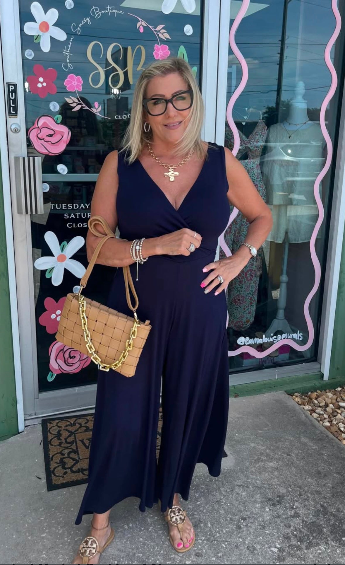 Double V Neck Surplice Knit Jumpsuit w/ Side Pocket