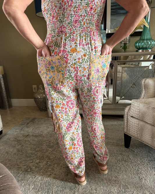 Floral Print Cargo Pocket Jumpsuit