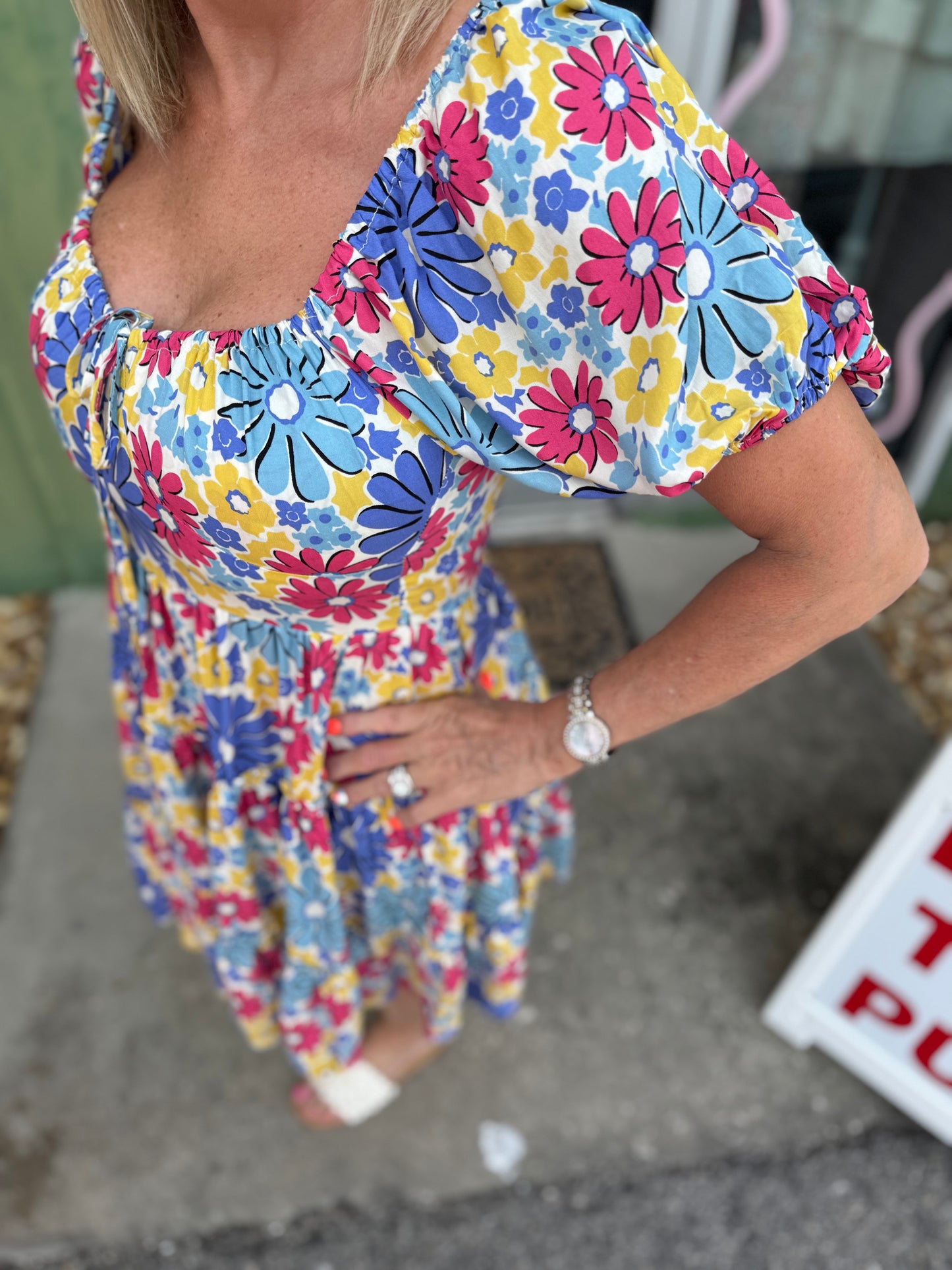Floral Print Front Tie Mini Dress