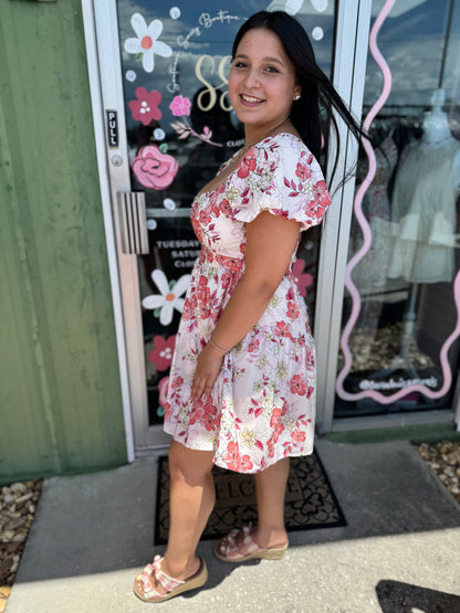 Floral Puff Sleeve Tiered Mini Dress