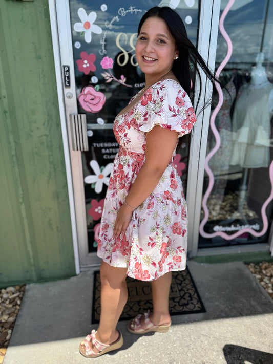 Floral Puff Sleeve Tiered Mini Dress