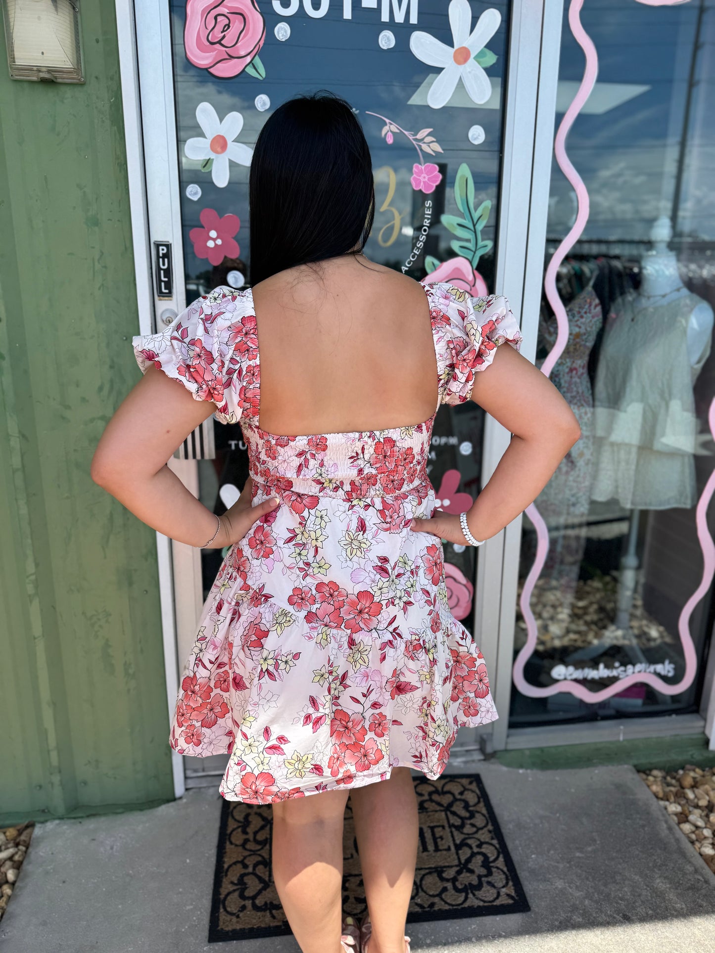 Floral Puff Sleeve Tiered Mini Dress