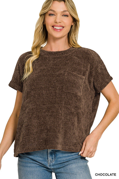Chenille Short Sleeve Sweater