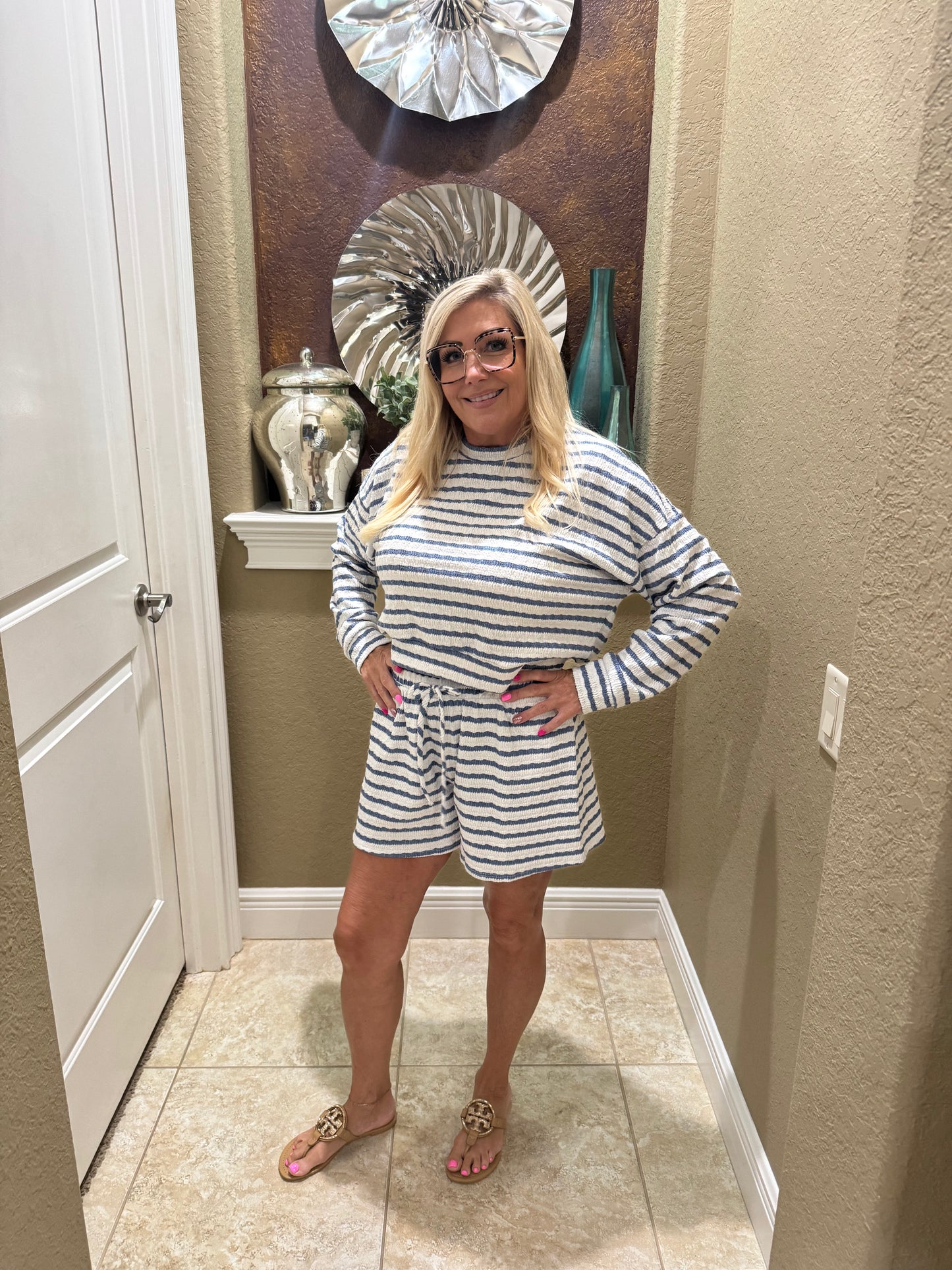 Cozy Stripe Lounge Short  Set
