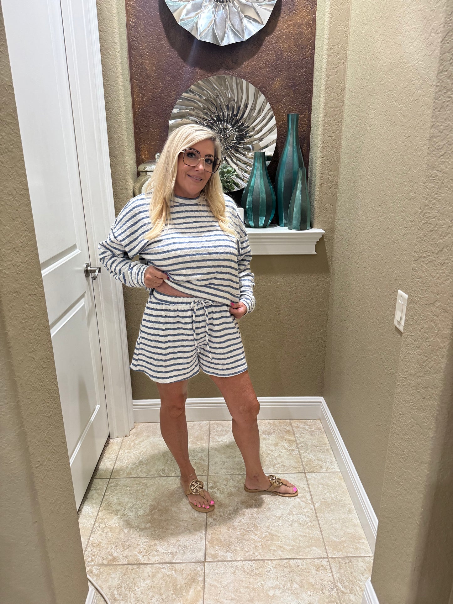 Cozy Stripe Lounge Short  Set