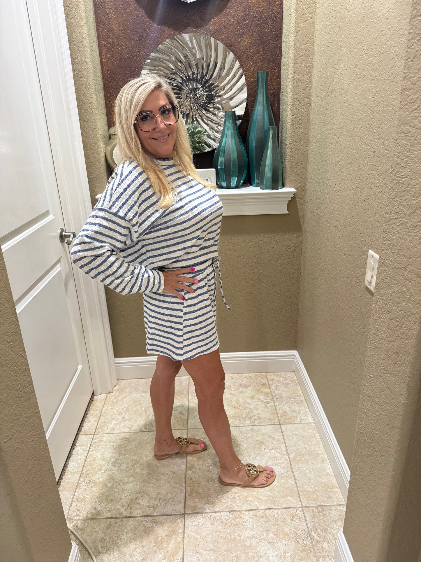 Cozy Stripe Lounge Short  Set