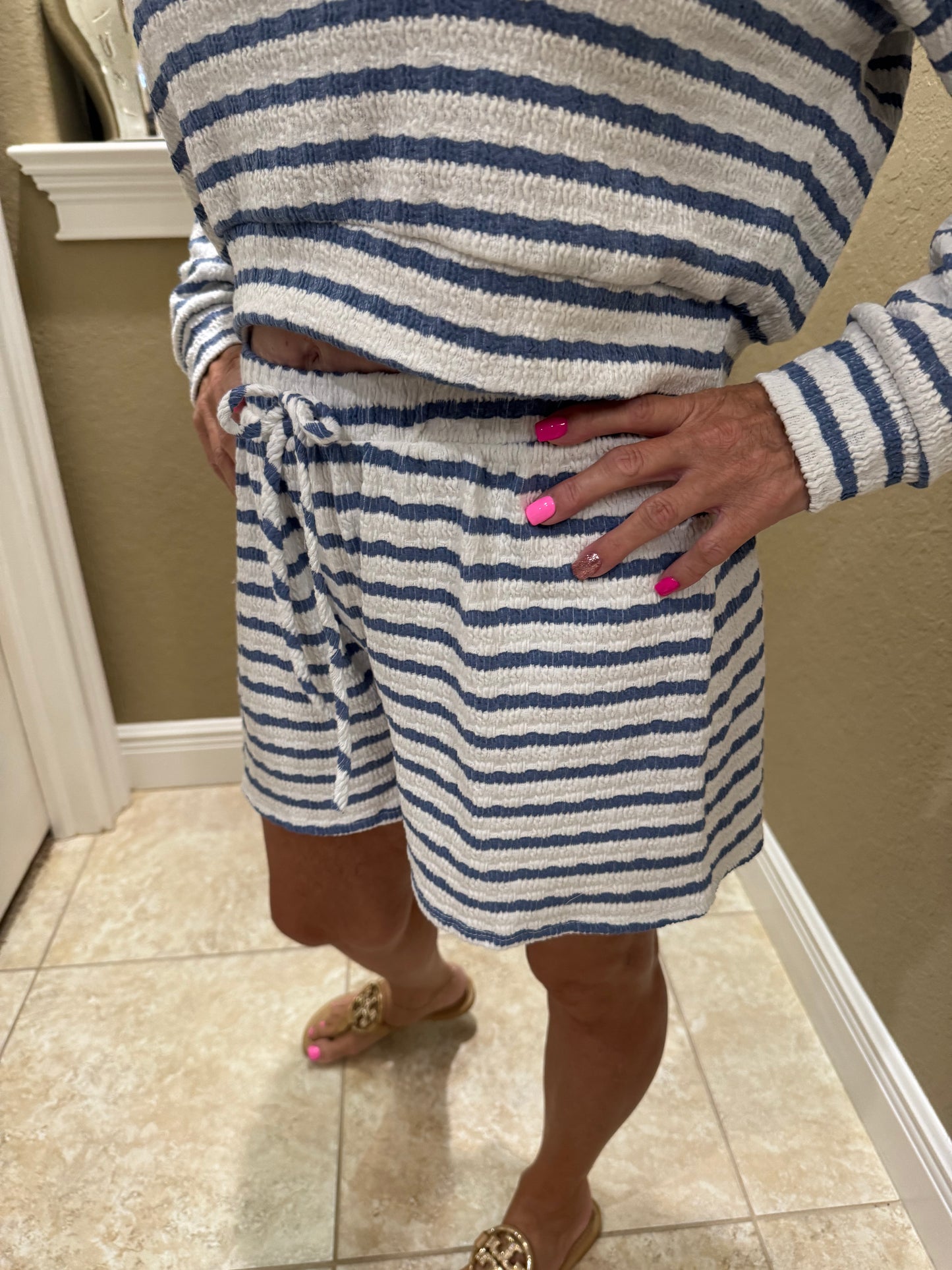 Cozy Stripe Lounge Short  Set