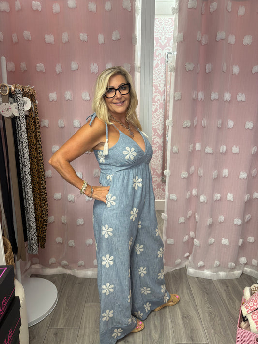 Flower Embroidered Jumpsuit