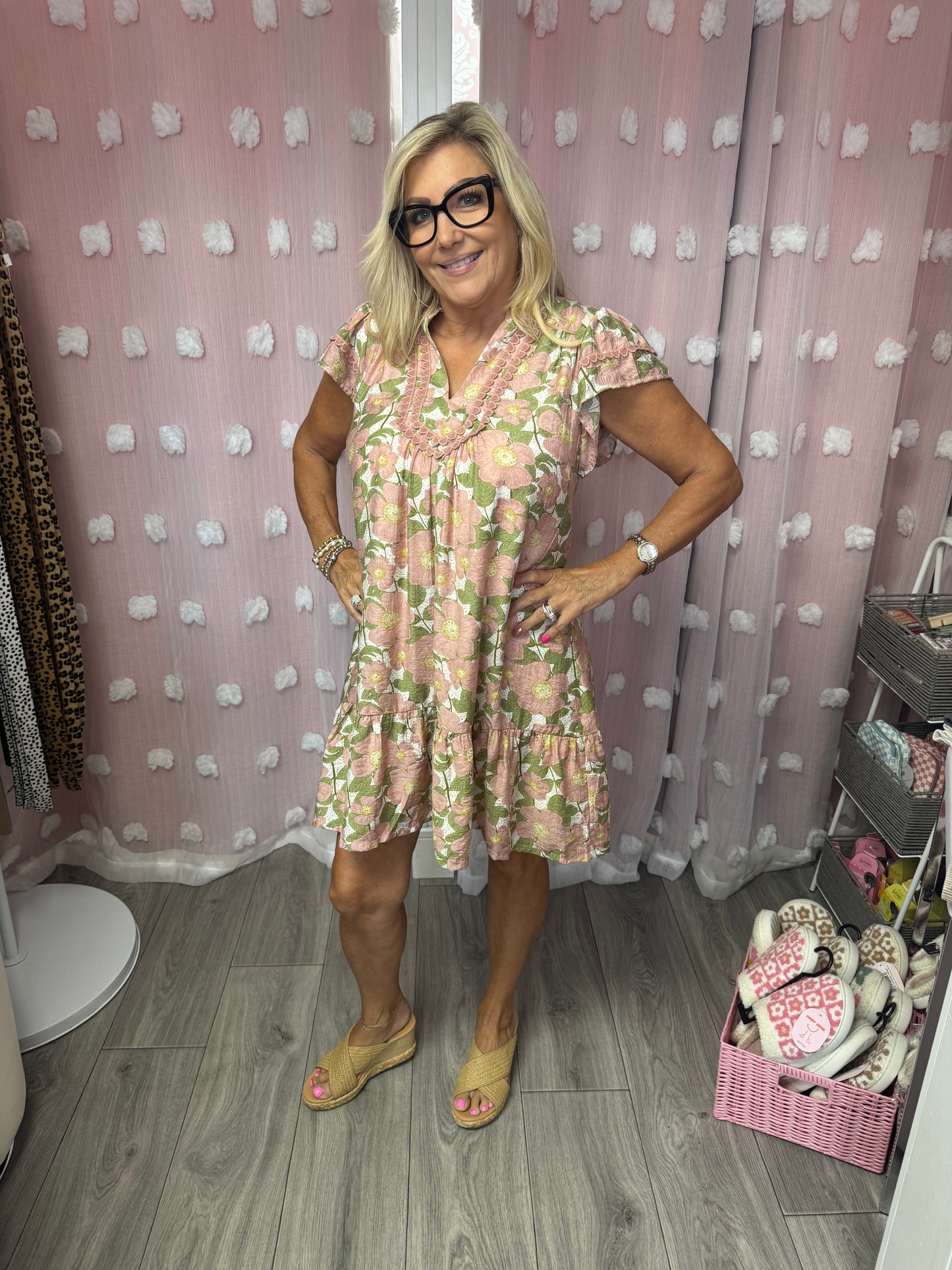 Kiwi Floral Print Tiered Mini Dress