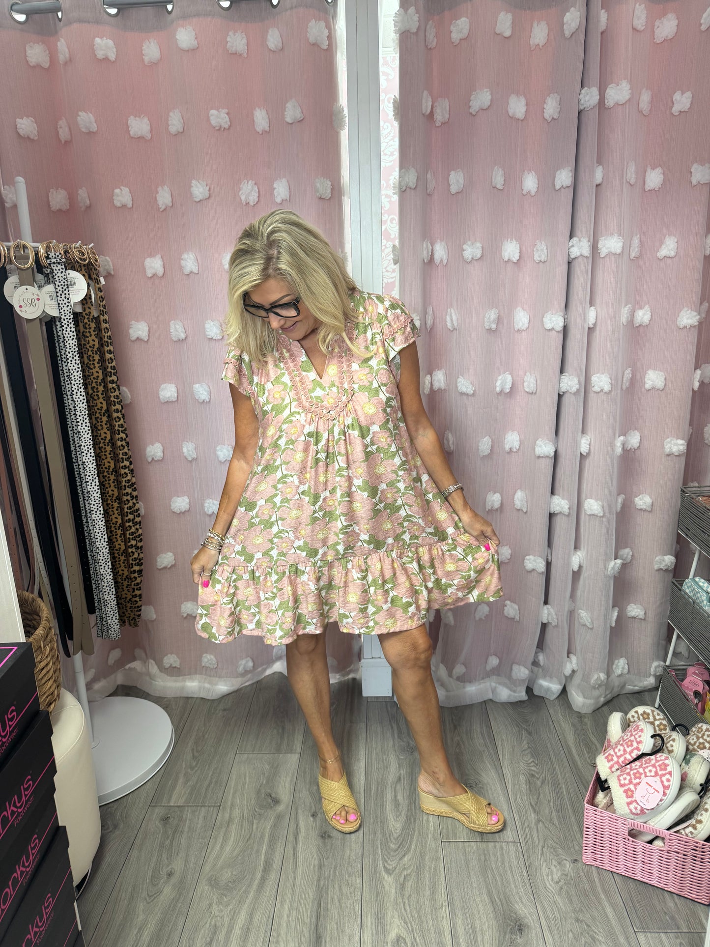 Kiwi Floral Print Tiered Mini Dress