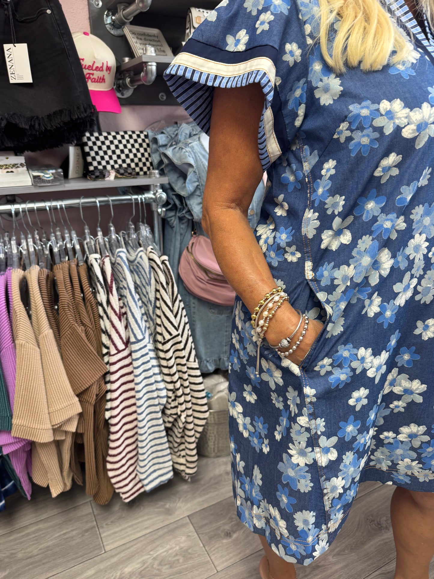 Floral Print & Stripe Dress