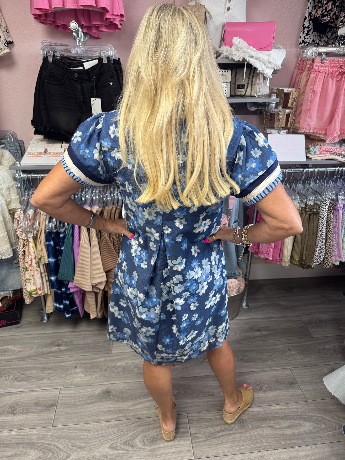 Floral Print & Stripe Dress