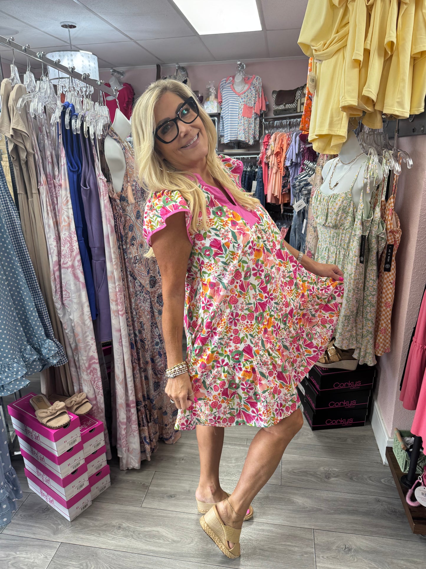 Floral Flutter Sleeve Tiered Mini Dress