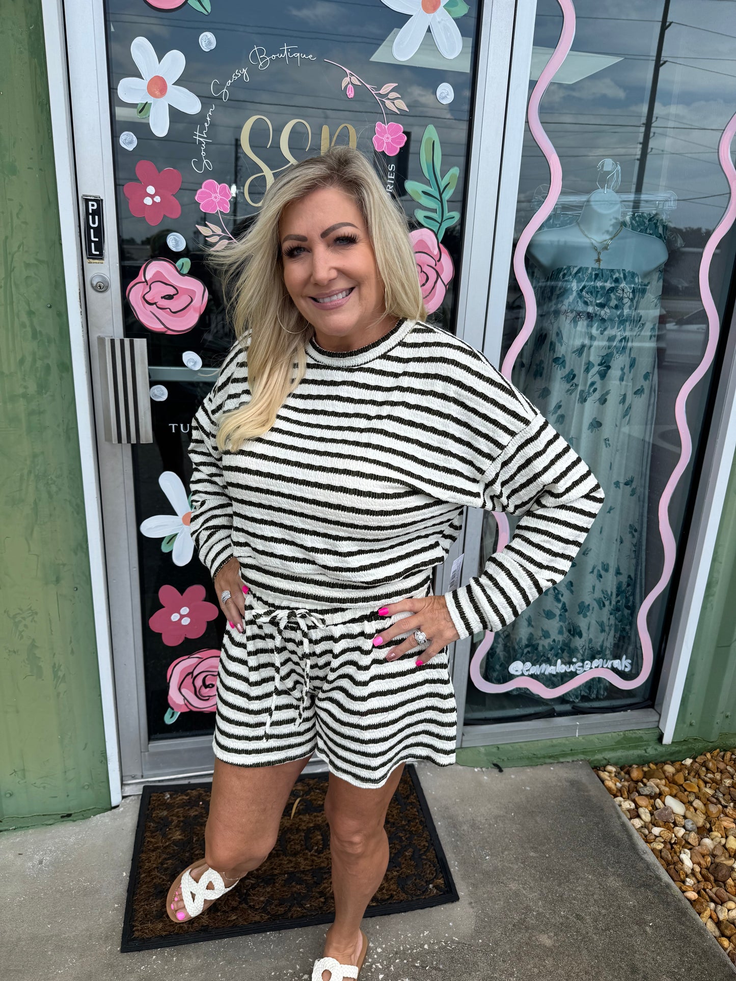 Cozy Stripe Lounge Short  Set