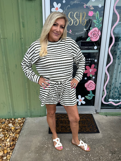 Cozy Stripe Lounge Short  Set