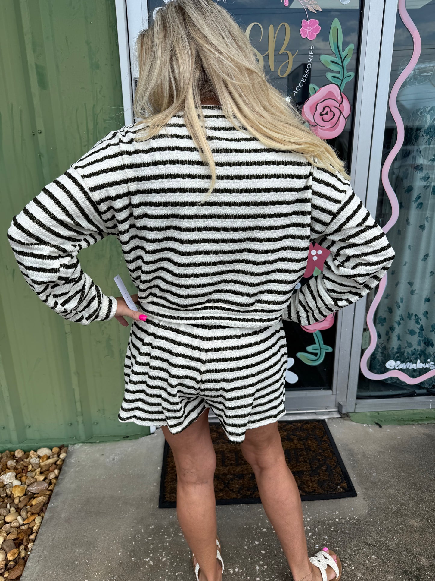 Cozy Stripe Lounge Short  Set