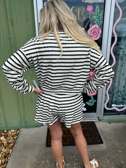 Cozy Stripe Lounge Short  Set