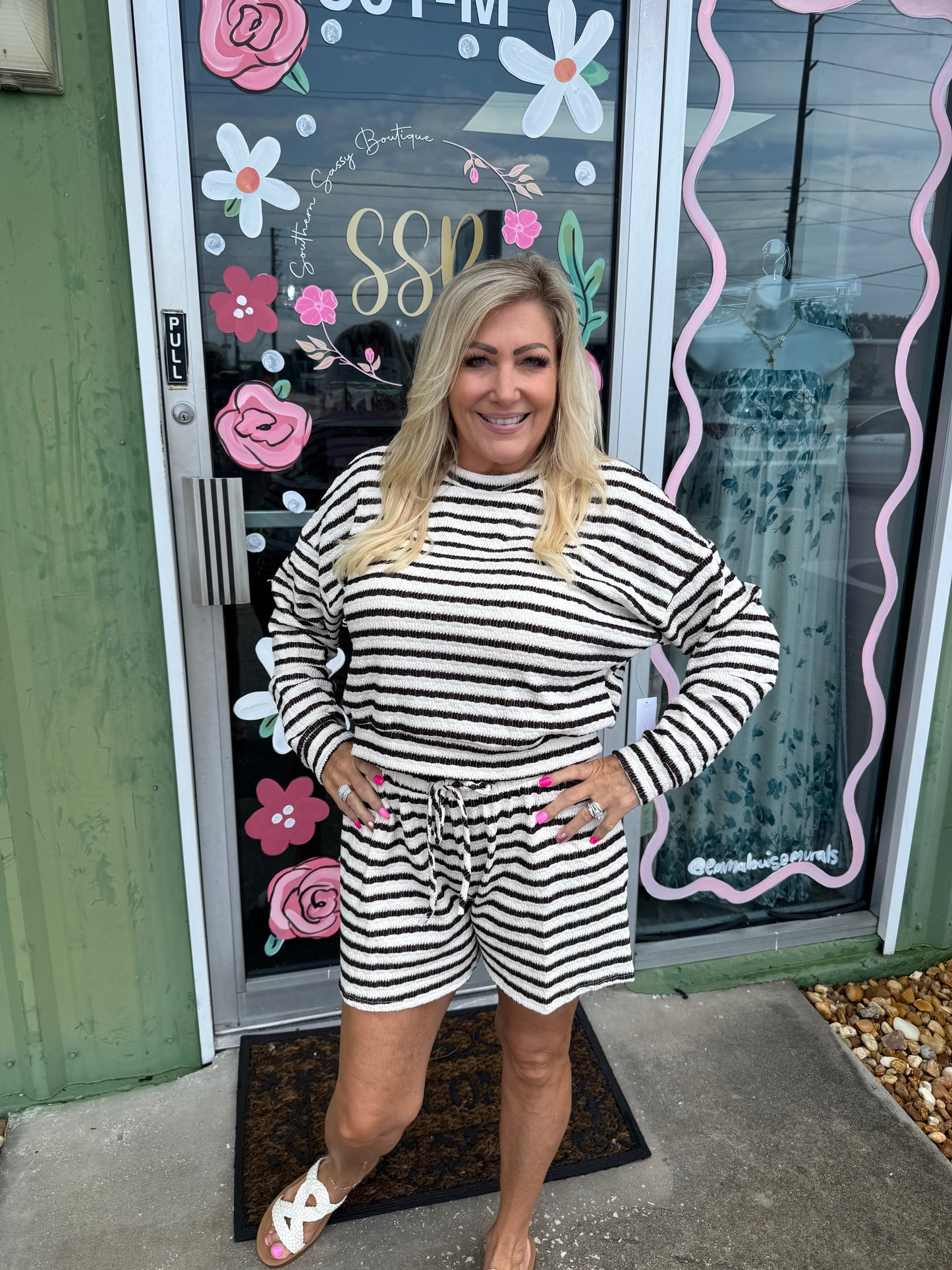 Cozy Stripe Lounge Short  Set