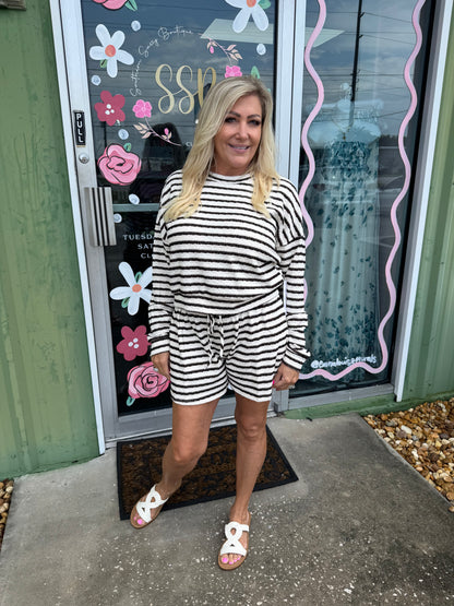Cozy Stripe Lounge Short  Set