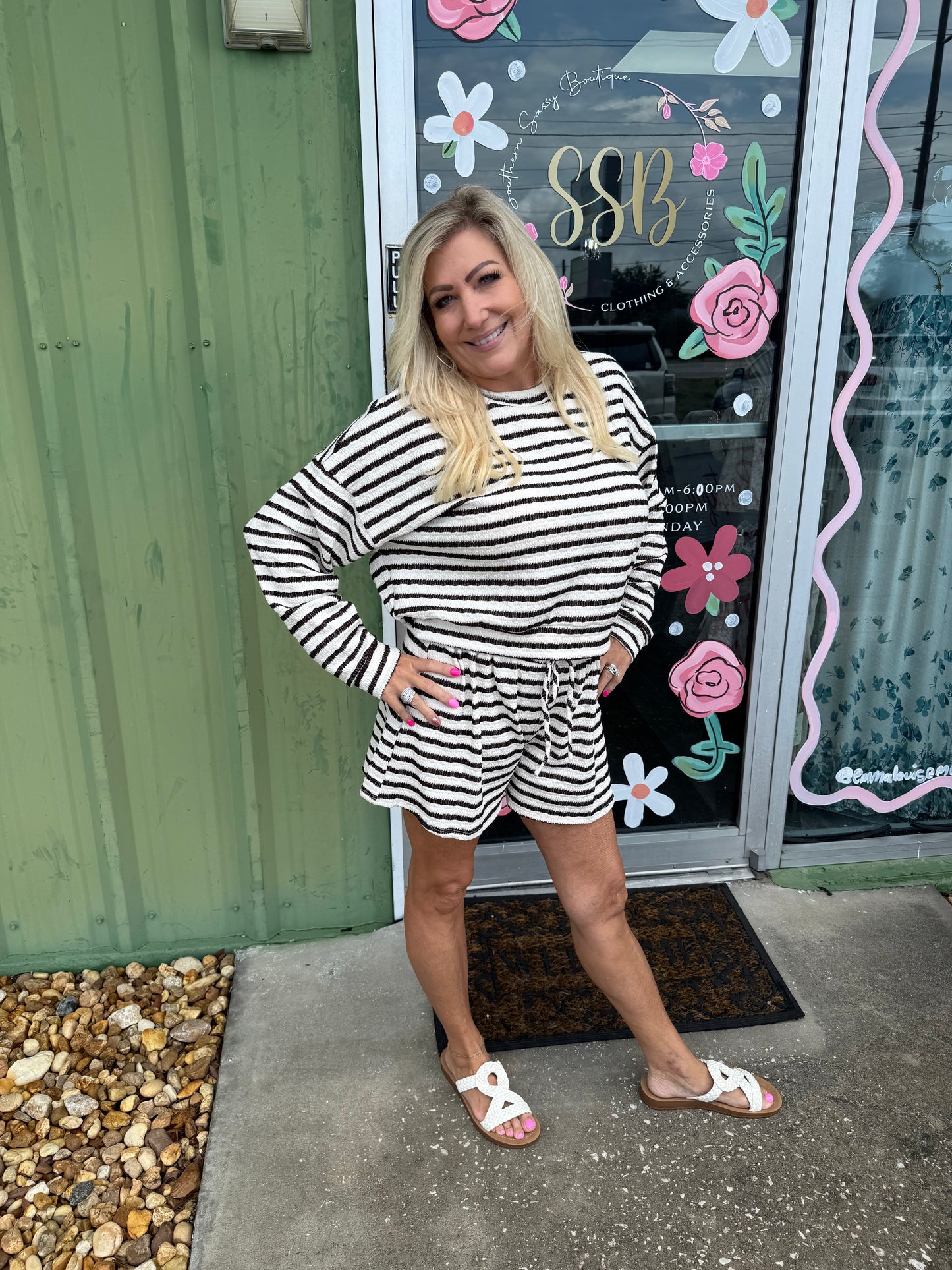 Cozy Stripe Lounge Short  Set