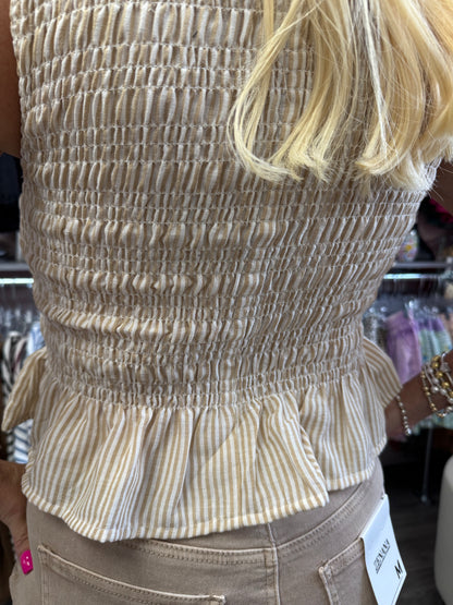 Striped Smoked Ruffle Hem Blouse