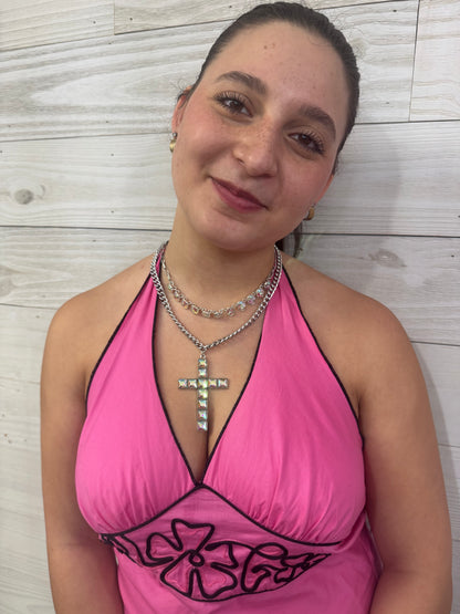 AB Crystal Large Cross Necklace