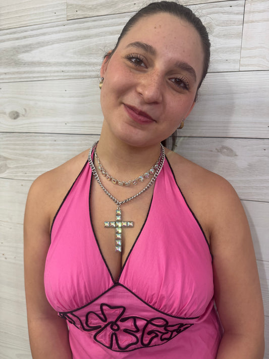 AB Crystal Large Cross Necklace