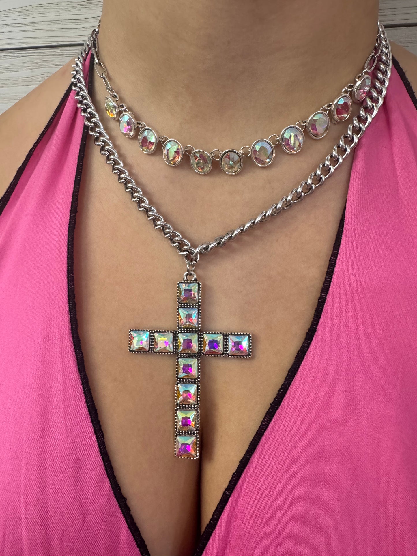 AB Crystal Large Cross Necklace