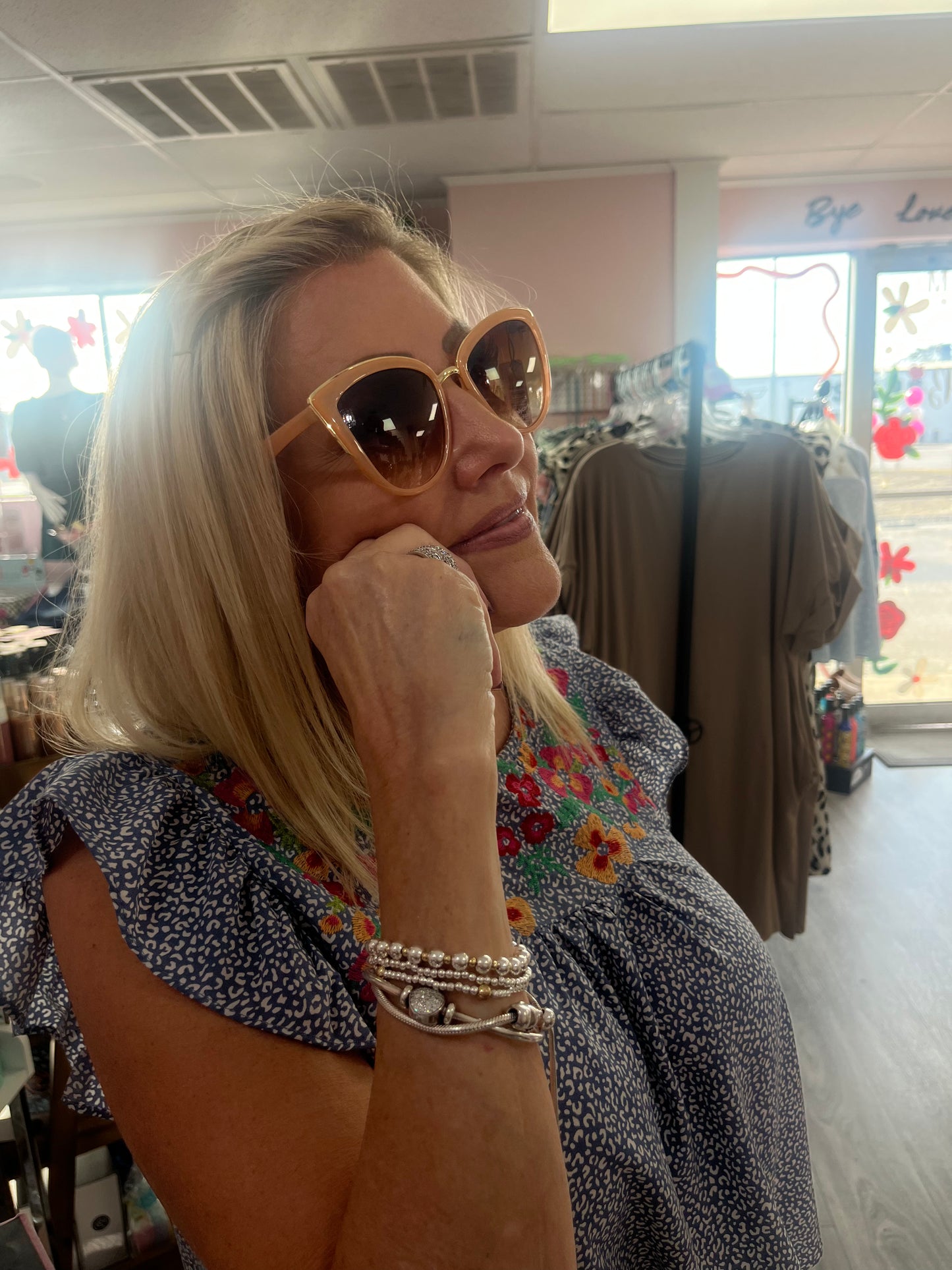 Metallic Accent Cat Eye Sunglasses Set