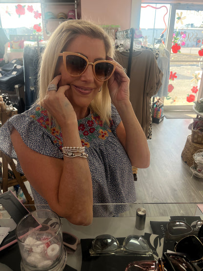 Metallic Accent Cat Eye Sunglasses Set