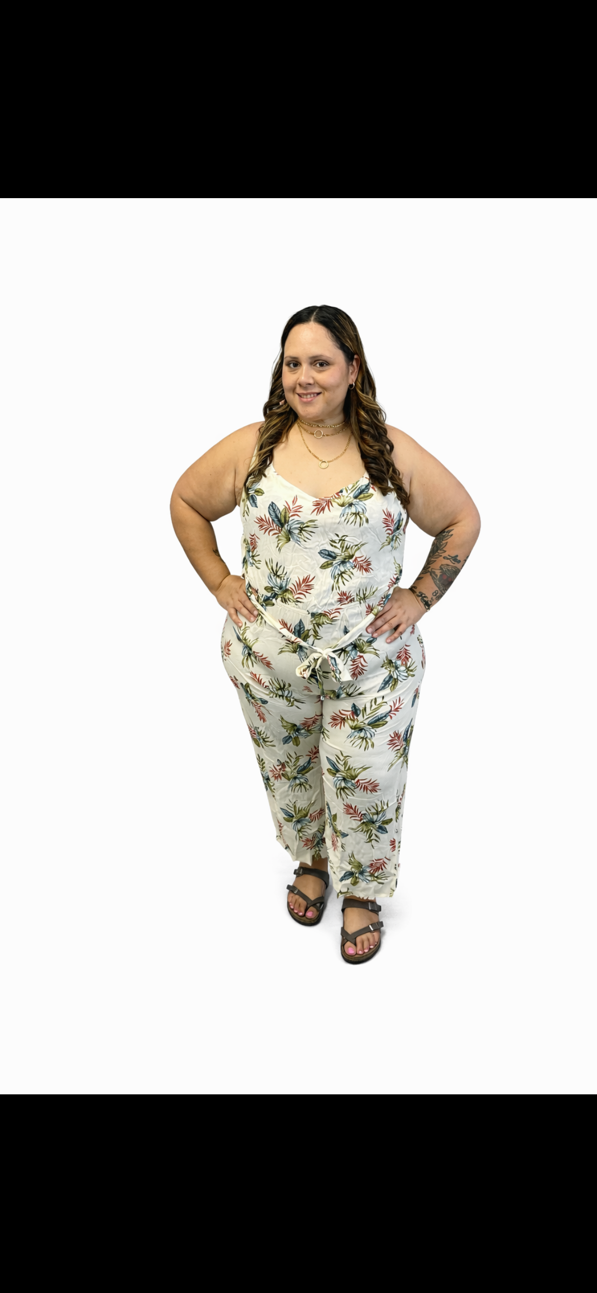 Tropical Print V-Neck Jumpsuit