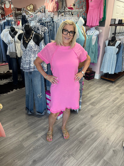 Gauze Short Dress with Eyelet Sleeves