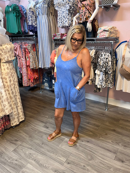 Mineral Washed Sleeveless Casual Knit Romper