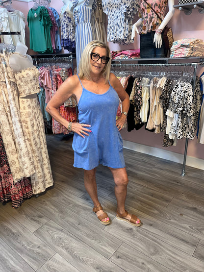 Mineral Washed Sleeveless Casual Knit Romper