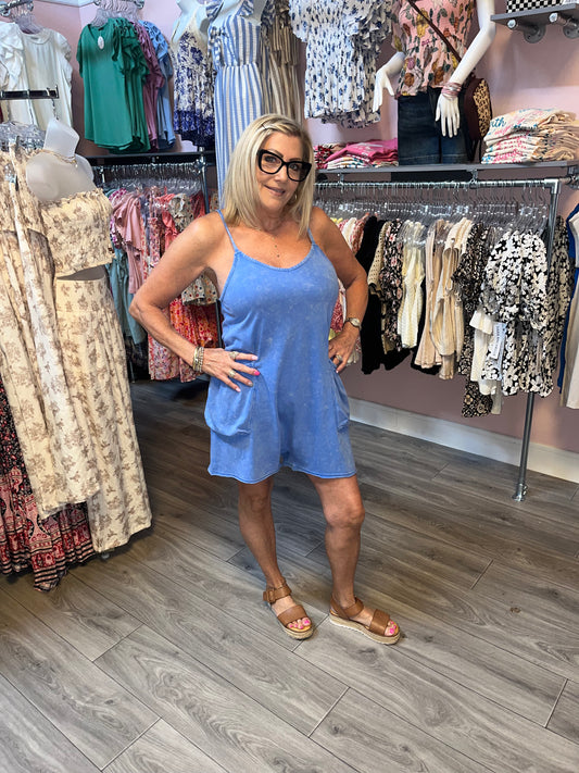 Mineral Washed Sleeveless Casual Knit Romper